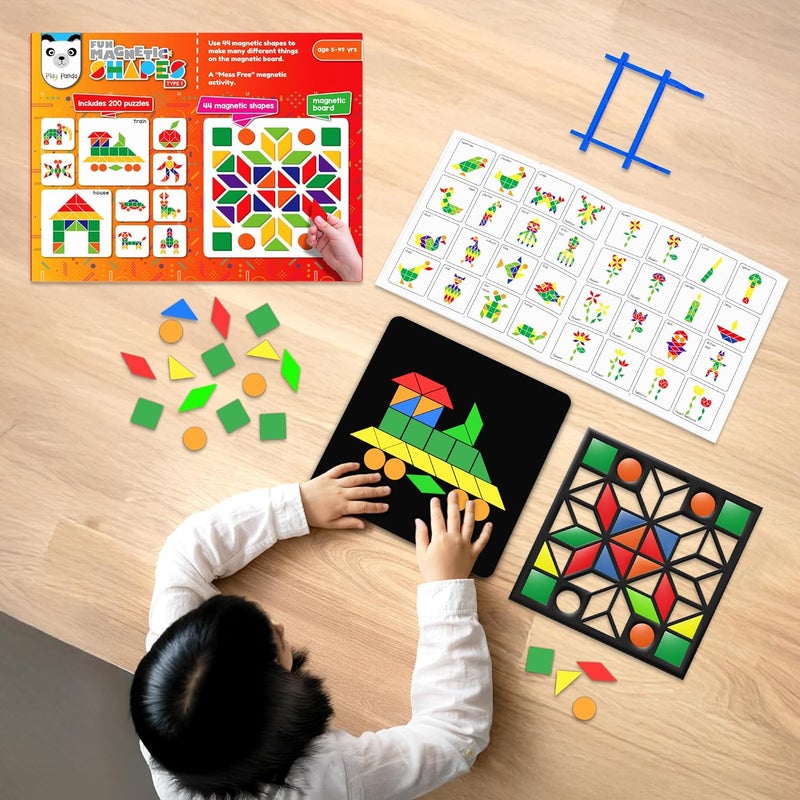 Play Panda Fun Magnetic Shapes Type 1 - 44 Magnetic Shapes with 200 Pattern Book and Magnetic Board - Image 5